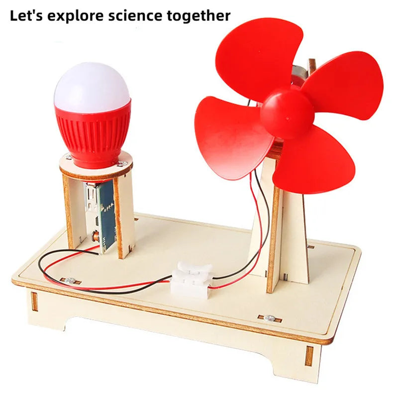 DIY Wooden Wind Generator Model Kids Science Toy