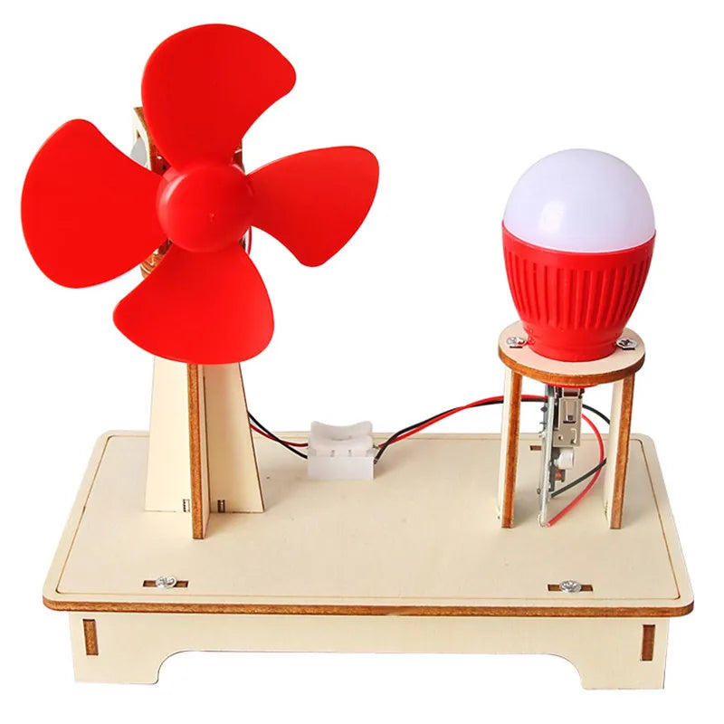 DIY Wooden Wind Generator Model Kids Science Toy